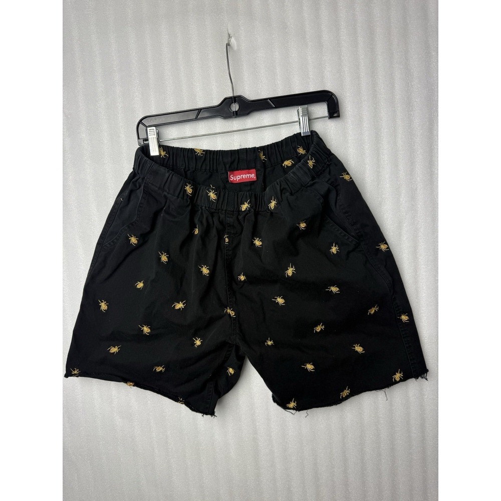 Supreme Embroidered Gold Black Widow Spider Pants Cropped Into Shorts Black Sz L